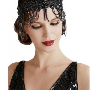 Elegant Black Beaded Headpiece